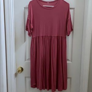 Dusty rose midi tshirt dress with pockets